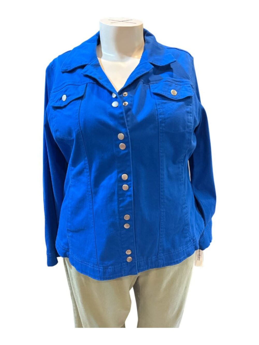 Dressbarn Sz 2X Royal Blue 4-Pocket Snap-Close Cotton Spandex Jacket